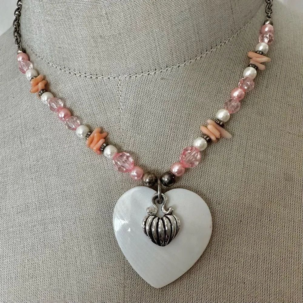 Pink and Silver Heart Pendant Necklace
